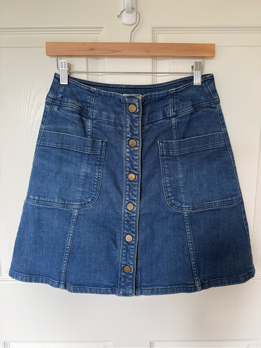 Boden Dark Blue Button-Front A-Line Denim Skirt
